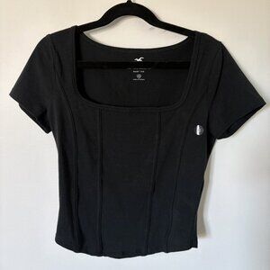 NEW WITH TAGS NWT HOLLISTER Black Corset-Style Baby Tee – Size EXTRA SMALL